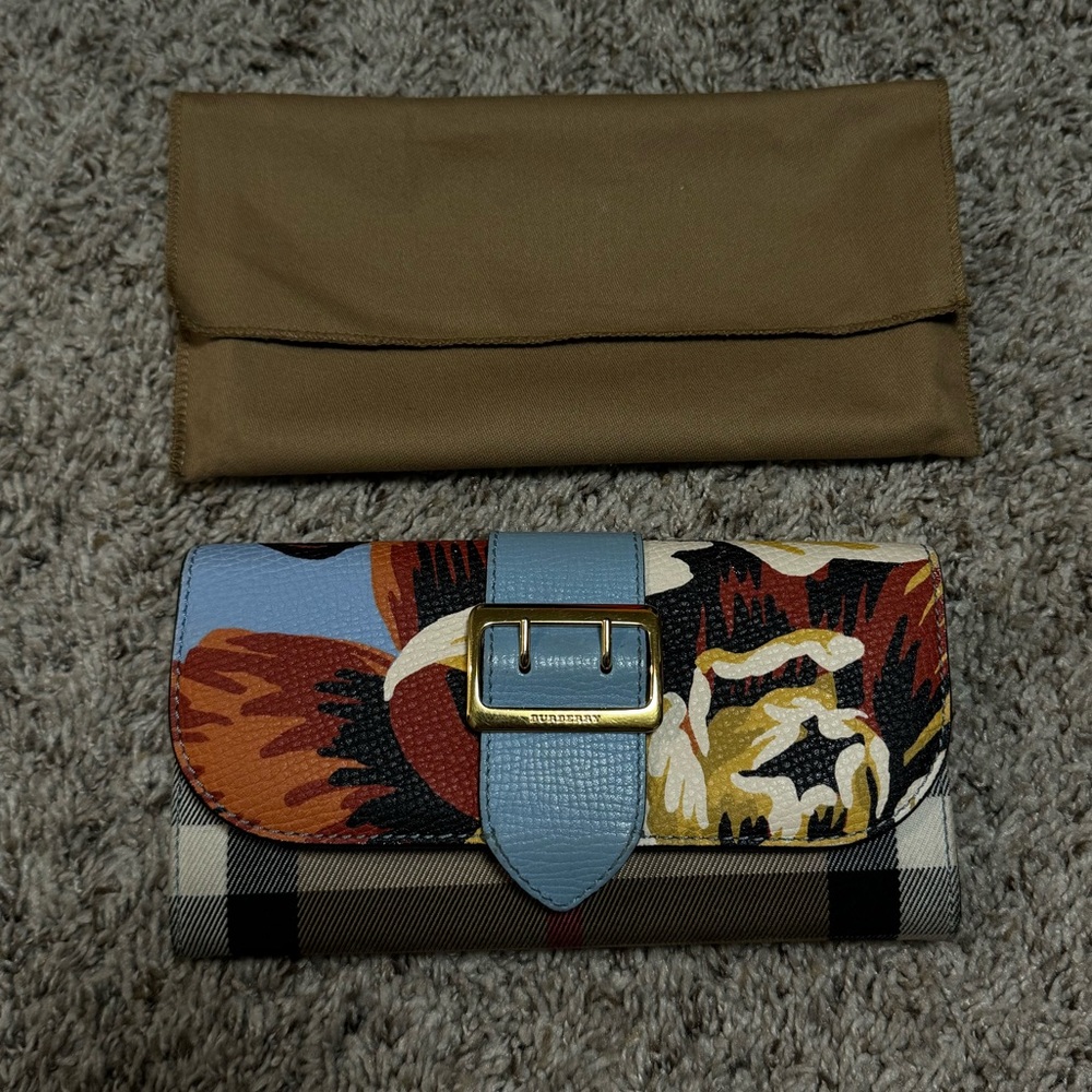 Burberry long wallet calf skin floral print